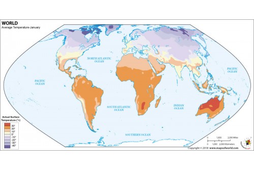 World Map - Average Temperature in January