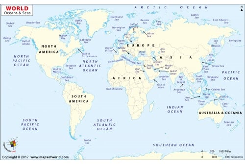 World Oceans and Seas Map