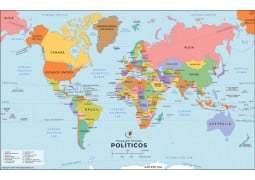World Map with Countries in Spanish - Digital File