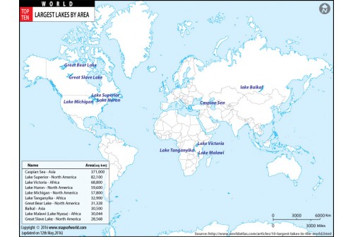 Map of Largest Lakes in the World by Area