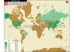 World Map of Top Ten Countries with Highest GDP - Digital File