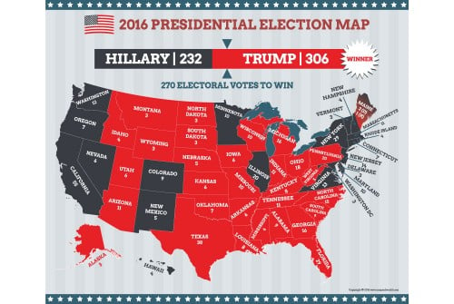 Election 2016 USA Map Poster