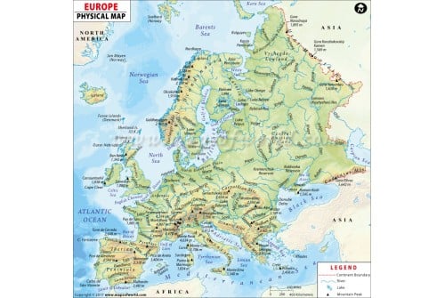 Physical Map of Europe Continent