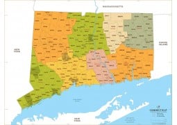 Connecticut Zip Code Map With Counties - Digital File