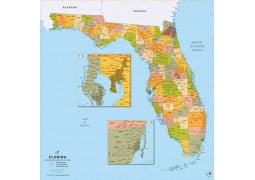 Florida Zip Code Map With Counties - Digital File