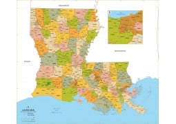 Louisiana Zip Code Map With Counties - Digital File