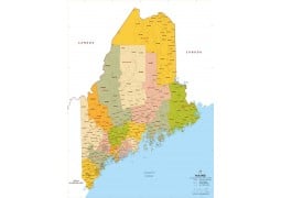 Maine Zip Code Map With Counties - Digital File