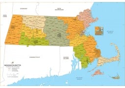 Massachusetts Zip Code Map With Counties - Digital File