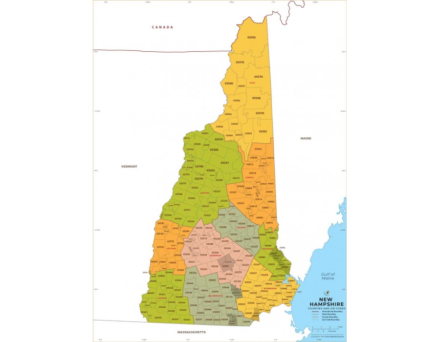 Buy New Hampshire Zip Code Map With Counties online