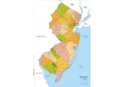 New Jersey Zip Code Map With Counties - Digital File