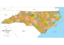 North Carolina Zip Code Map With Counties - Digital File