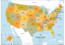 US States Abbreviations Map - Digital File