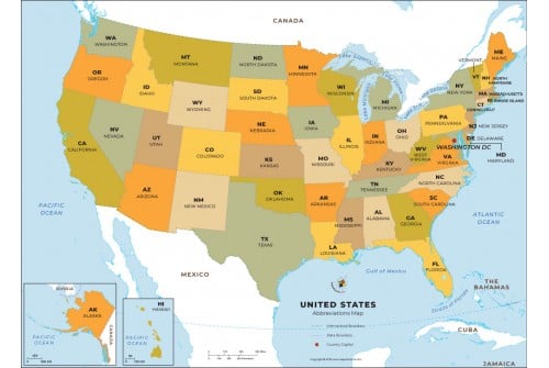 US States Abbreviations Map