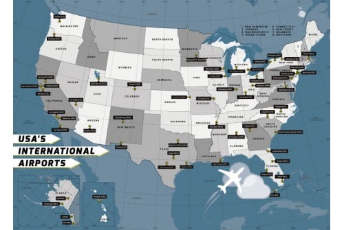 USA International Airports  Map