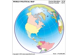America Centric World Globe Map - Digital File
