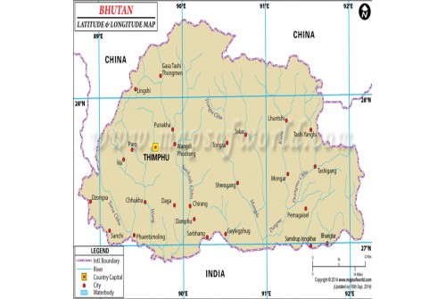 Bhutan Latitude and Longitude Map