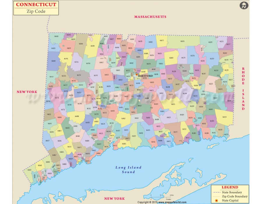 Buy Connecticut Zip Code Map