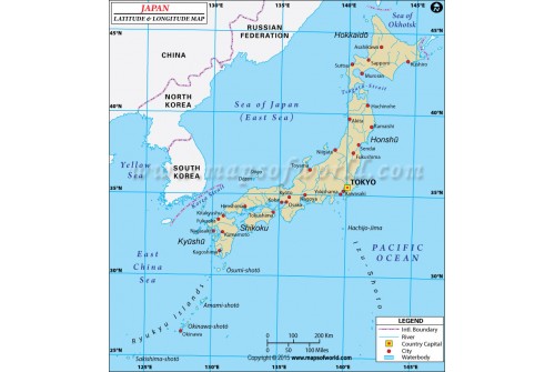 Japan Latitude and Longitude Map - Digital File.