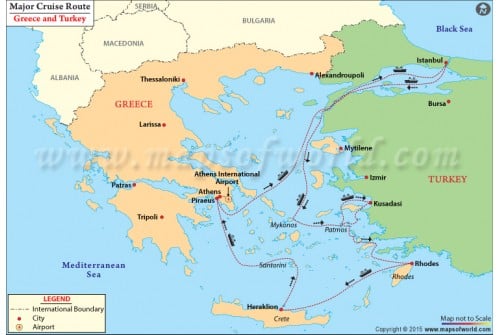 Map of Major Cruise Route Between Greece and Turkey