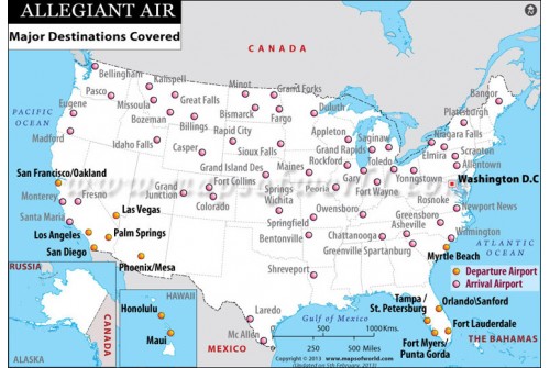 Allegiant Airlines Major Destinations Map
