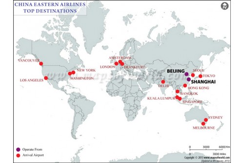 China Eastern Airlines Top Destinations Map