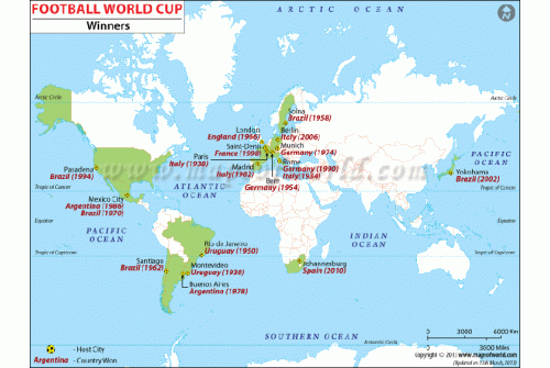 Football World Cup Winning Country Map