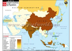 Map of Largest Countries in Asia by Population - Digital File