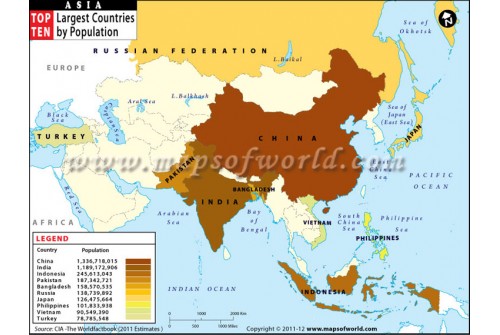 Map of Largest Countries in Asia by Population