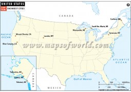 Map of Top Ten Snowiest Cities in US - Digital File