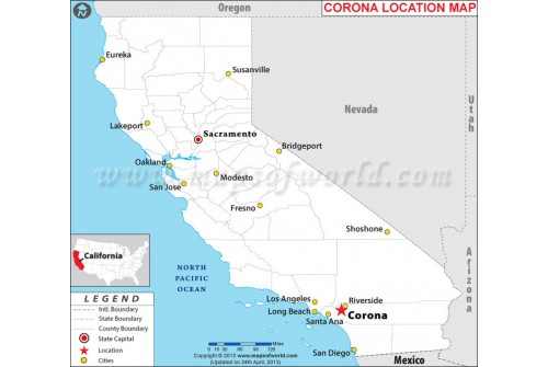 Corona Location Map, California