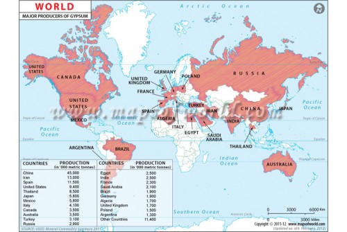 World Gypsum Producing Countries Map