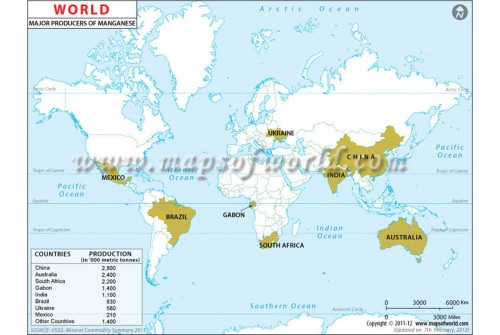 World Manganese Producing Countries Map