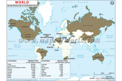 World Rock Phosphate Producing Countries Map