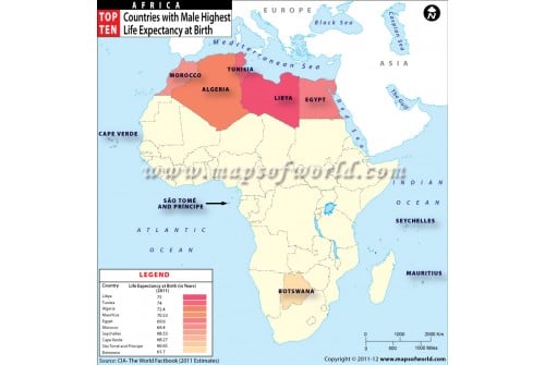 Map of African Countries with Highest Life Expectancy at Birth