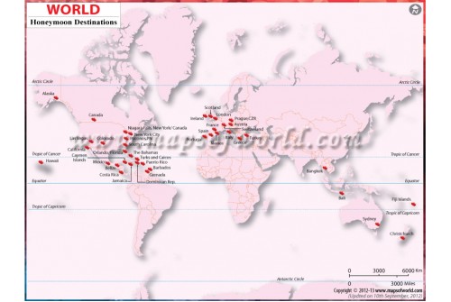 Honeymoon Destinations World Map
