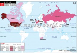 World Map of Top Ten Countries with Highest Crime Rates - Digital File