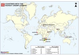 World Map Of Top Ten Countries By Unemployment Rate - Digital File