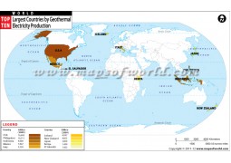 World Map Of Top Ten Countries By Geothermal Electricity Product - Digital File