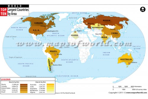 World Largest Countries by Area Map