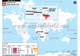 World Map of Top Ten Countries with Highest Murder Rates - Digital File