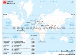 World Map Of Top Ten Countries By Tanker Oil Spill - Digital File