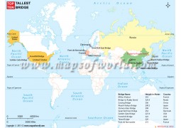 World Map Of Top Ten Countries By Tallest Bridges - Digital File