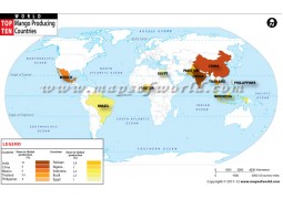 Top Mango Producing Countries of the World Map - Digital File