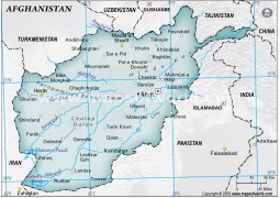 Afghanistan Physical Map with Cities in Gray Background - Digital File