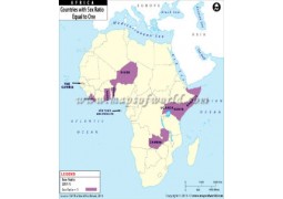 African Countries with Sex Ratio equal to One Map  - Digital File