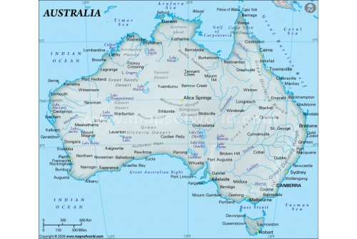 Australia Physical Map (Blue Background)
