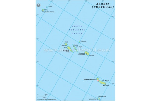 Azores Physical Map 