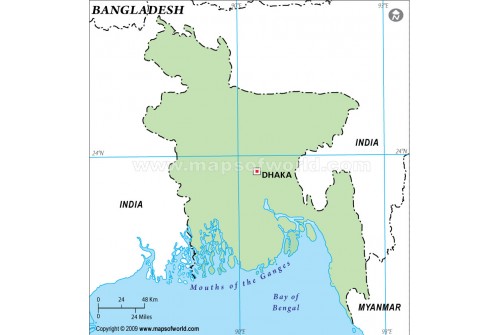 Bangladesh Outline Map in Green Color