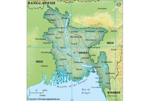 Bangladesh Political Map, Dark Green 