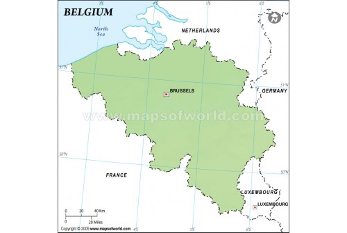 Belgium Outline Map, Green 